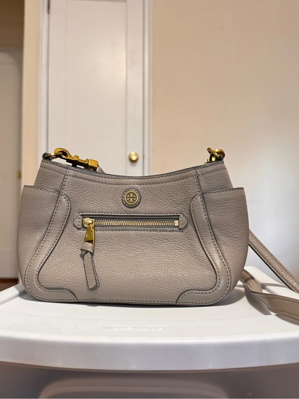 Tory Burch Frances French Gray Leather Mini Crossbody Bag